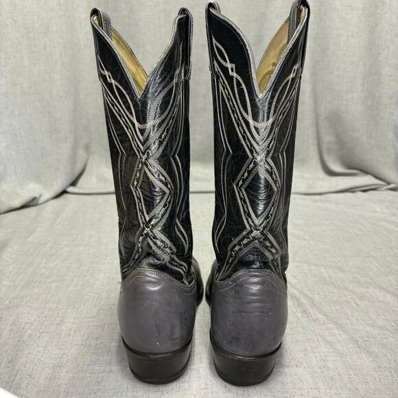 Tony Lama Vintage Cowboy Boots Grey Black Leather Western Top Stitching Size 9 - Picture 5 of 11